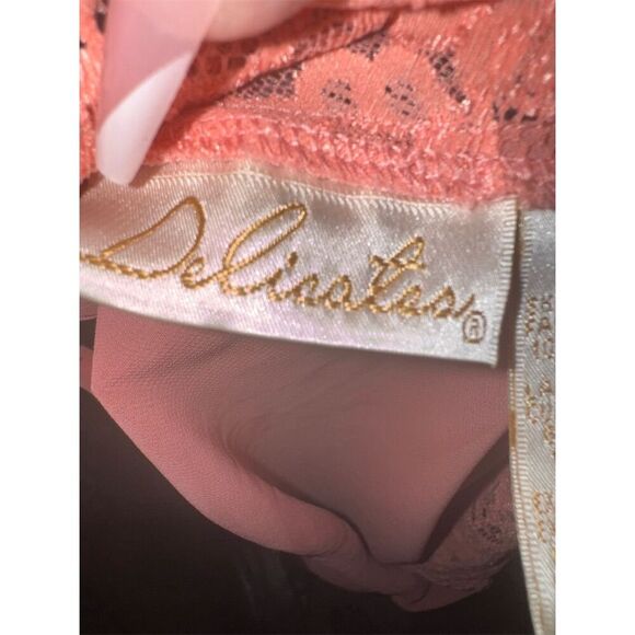 Delicates Vintage salmon pink Chiffon Lace mermaid Nightgown Chemise M - Picture 3 of 12